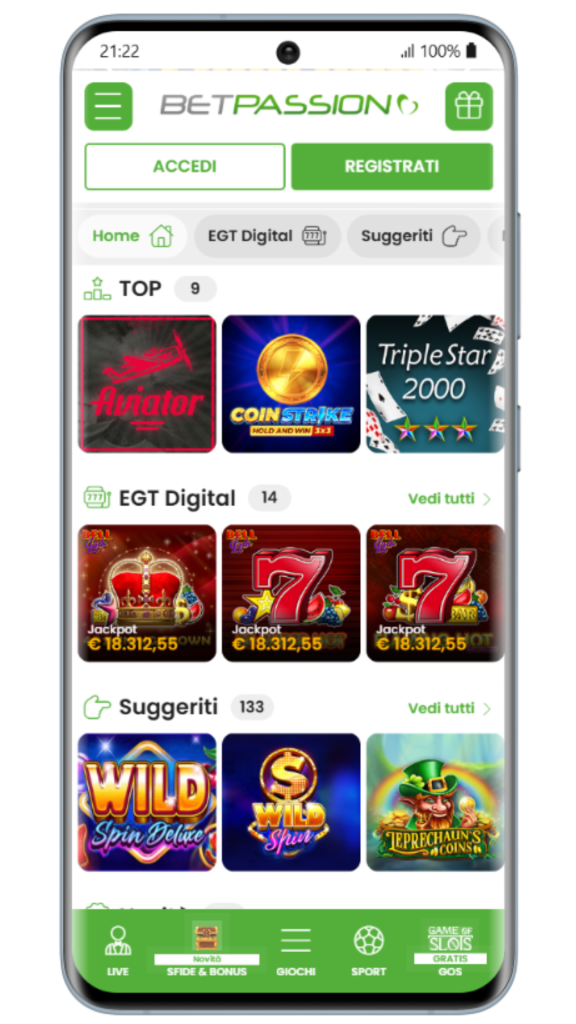 Giochi sull'app mobile GazzaBet